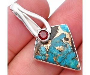 Shell In Black Blue Turquoise and Garnet Pendant SDP144291 P-1251, 17x21 mm