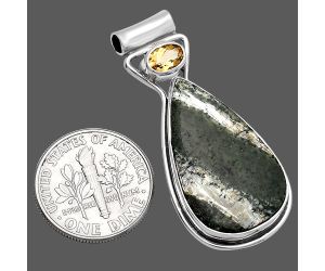 Natural Chrysotile and Citrine Pendant SDP144364 P-1130, 15x25 mm