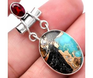 Shell In Black Blue Turquoise and Garnet Pendant SDP144449 P-1276, 15x21 mm