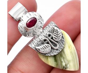 Natural Serpentine and Ruby Pendant SDP144523 P-1545, 17x22 mm