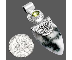 Tree Weed Moss Agate and Peridot Pendant SDP144547 P-1545, 17x27 mm