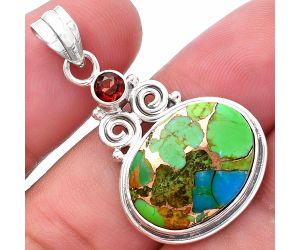 Blue Turquoise In Green Mohave and Garnet Pendant SDP144863 P-1603, 14x19 mm