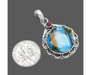 Spiny Oyster Turquoise and Garnet Pendant SDP145051 P-1080, 17x17 mm