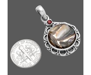 Copper Abalone Shell and Garnet Pendant SDP145055 P-1080, 16x16 mm