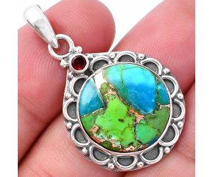 Blue Turquoise In Green Mohave and Garnet Pendant SDP145062 P-1080, 17x17 mm