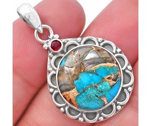 Shell In Black Blue Turquoise and Garnet Pendant SDP145077 P-1080, 16x16 mm