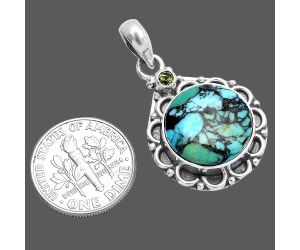 Lucky Charm Tibetan Turquoise and Peridot Pendant SDP145080 P-1080, 15x15 mm