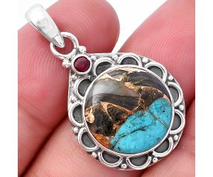 Shell In Black Blue Turquoise and Garnet Pendant SDP145082 P-1080, 15x15 mm