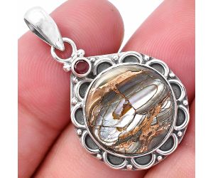 Copper Abalone Shell and Garnet Pendant SDP145087 P-1080, 16x16 mm
