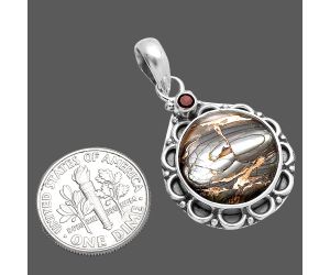 Copper Abalone Shell and Garnet Pendant SDP145087 P-1080, 16x16 mm