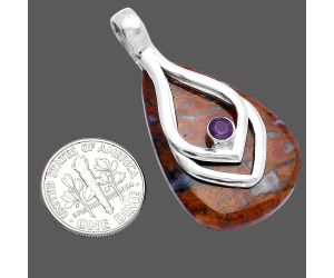 Red Moss Agate and Amethyst Pendant SDP145122 P-1562, 23x35 mm