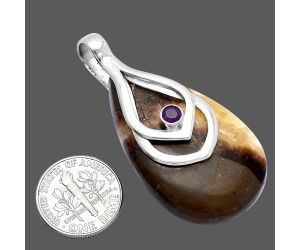 Yellow Septarian and Amethyst Pendant SDP145125 P-1562, 24x39 mm
