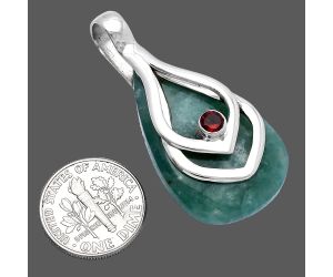 Green Lace Agate and Garnet Pendant SDP145129 P-1562, 21x33 mm