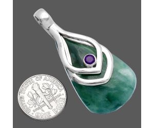 Green Lace Agate and Amethyst Pendant SDP145134 P-1562, 21x37 mm