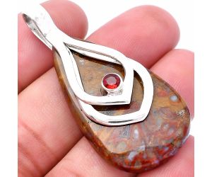 Red Moss Agate and Garnet Pendant SDP145136 P-1562, 23x40 mm