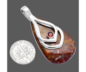 Red Moss Agate and Garnet Pendant SDP145136 P-1562, 23x40 mm