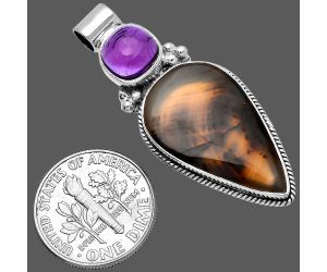 Montana Agate and Amethyst Pendant SDP145290 P-1121, 14x24 mm