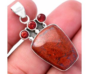Red Moss Agate and Garnet Pendant SDP145309 P-1120, 16x22 mm