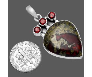 Dragon Blood Stone and Garnet Pendant SDP145330 P-1120, 20x23 mm