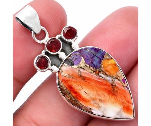 Spiny Oyster Turquoise and Garnet Pendant SDP145332 P-1120, 17x24 mm