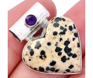 Valentine Gift Heart - Dalmatian and Amethyst Pendant SDP145376 P-1300, 21x23 mm