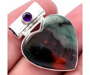 Heart - Blood Stone and Amethyst Pendant SDP145380 P-1300, 23x23 mm