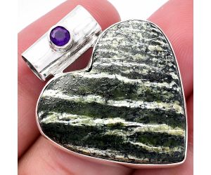Valentine Gift Heart - Natural Chrysotile and Amethyst Pendant SDP145384 P-1300, 29x29 mm