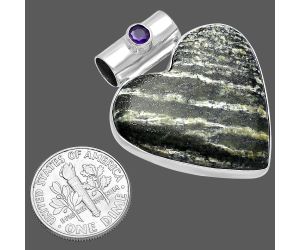 Valentine Gift Heart - Natural Chrysotile and Amethyst Pendant SDP145384 P-1300, 29x29 mm