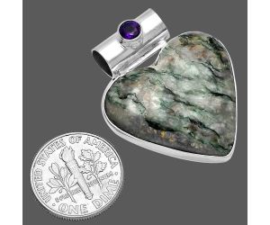 Valentine Gift Heart - Tree Weed Moss Agate and Amethyst Pendant SDP145396 P-1300, 26x26 mm