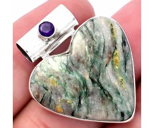 Valentine Gift Heart - Tree Weed Moss Agate and Amethyst Pendant SDP145414 P-1300, 26x27 mm