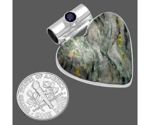 Valentine Gift Heart - Tree Weed Moss Agate and Amethyst Pendant SDP145414 P-1300, 26x27 mm