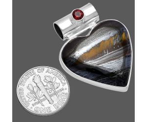 Valentine Gift Heart - Iron Tiger Eye and Garnet Pendant SDP145420 P-1300, 24x25 mm
