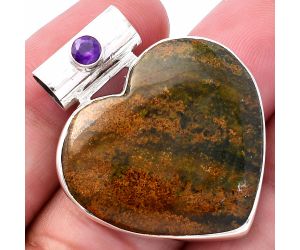 Valentine Gift Heart - Red Moss Agate and Amethyst Pendant SDP145426 P-1300, 27x29 mm