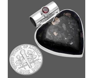 Valentine Gift Heart - Nuummite and Garnet Pendant SDP145439 P-1300, 27x27 mm