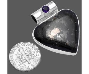 Valentine Gift Heart - Nuummite and Amethyst Pendant SDP145442 P-1300, 26x27 mm