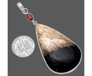 Palm Root Fossil Agate and Garnet Pendant SDP145555 P-1098, 26x44 mm