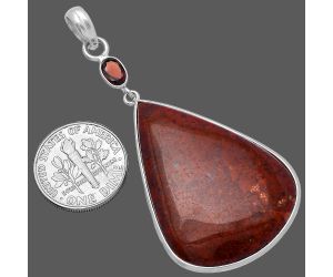 Red Moss Agate and Garnet Pendant SDP145595 P-1098, 26x36 mm