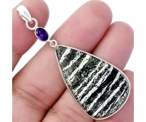 Natural Chrysotile and Amethyst Pendant SDP145626 P-1098, 22x36 mm