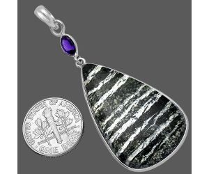 Natural Chrysotile and Amethyst Pendant SDP145626 P-1098, 22x36 mm