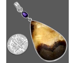 Yellow Septarian and Amethyst Pendant SDP145632 P-1098, 23x38 mm