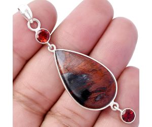 Red Moss Agate and Garnet Pendant SDP145658 P-1123, 17x29 mm