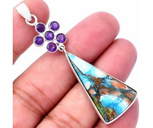 Spiny Oyster Turquoise and Amethyst Pendant SDP145706 P-1122, 18x33 mm