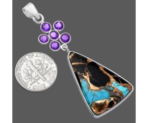 Shell In Black Blue Turquoise and Amethyst Pendant SDP145739 P-1122, 19x29 mm