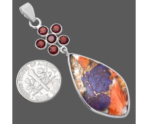 Spiny Oyster Turquoise and Garnet Pendant SDP145757 P-1122, 17x31 mm