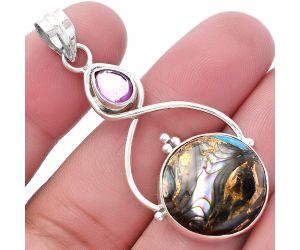 Copper Abalone Shell and Amethyst Pendant SDP145790 P-1125, 18x18 mm