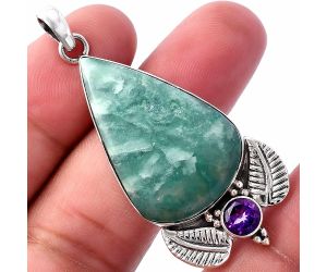 Green Lace Agate and Amethyst Pendant SDP145920 P-1127, 21x32 mm