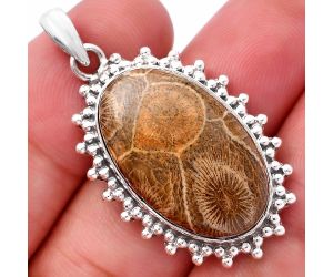 Flower Fossil Coral Pendant SDP146176 P-1066, 15x25 mm