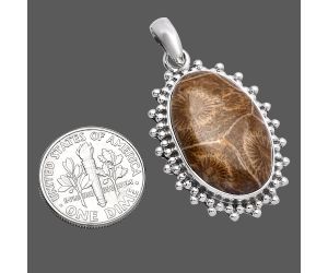 Flower Fossil Coral Pendant SDP146190 P-1066, 15x23 mm