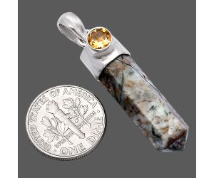 Authentic White Buffalo Turquoise Nevada Point and Citrine Pendant SDP146205 P-1107, 8x28 mm