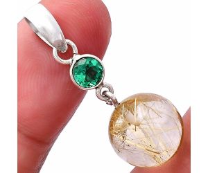 Golden Rutile and Green Onyx Pendant SDP146570 P-1729, 12x12 mm